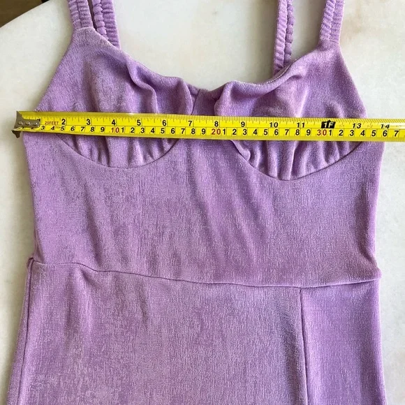 Cider Lavender Midi Dress Flirty Thigh High Stretchy Fabric Bustier Neckline - Picture 7 of 10